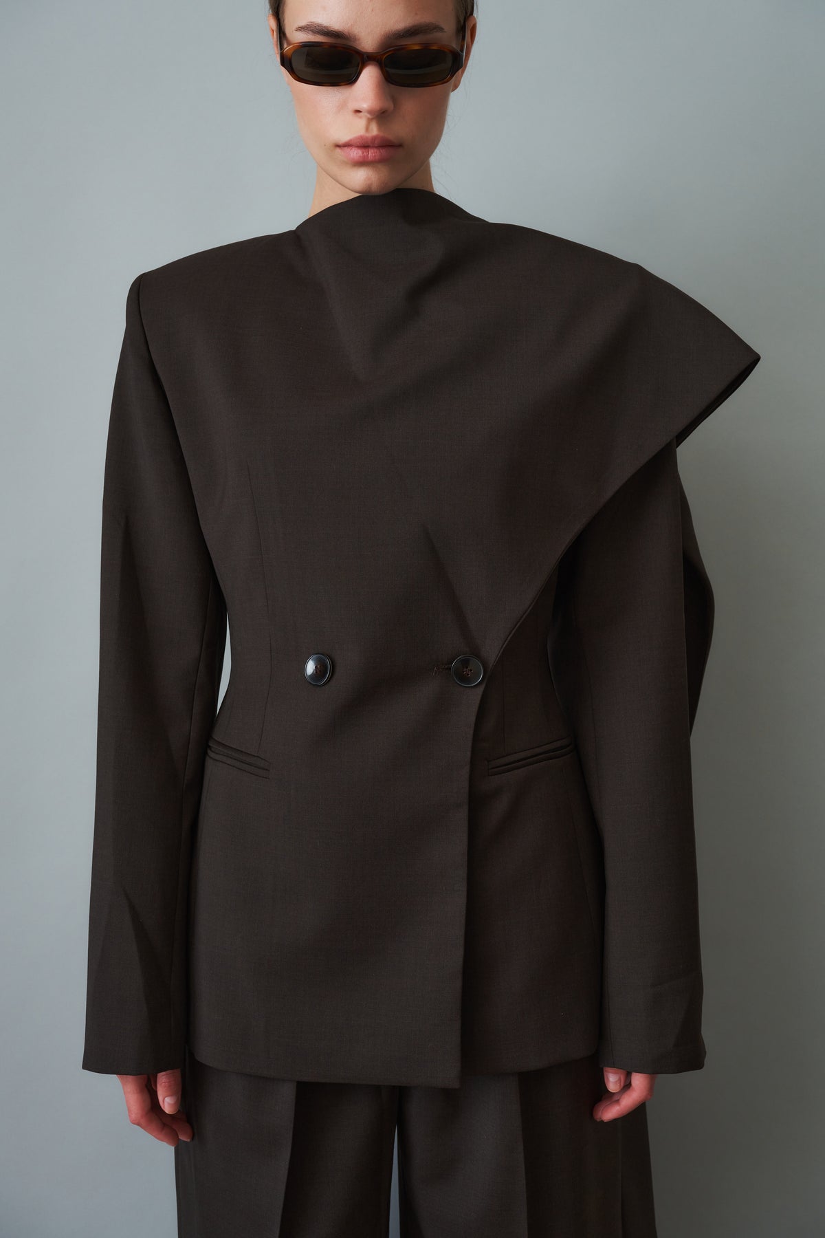 Scarf Blazer Wool Brown