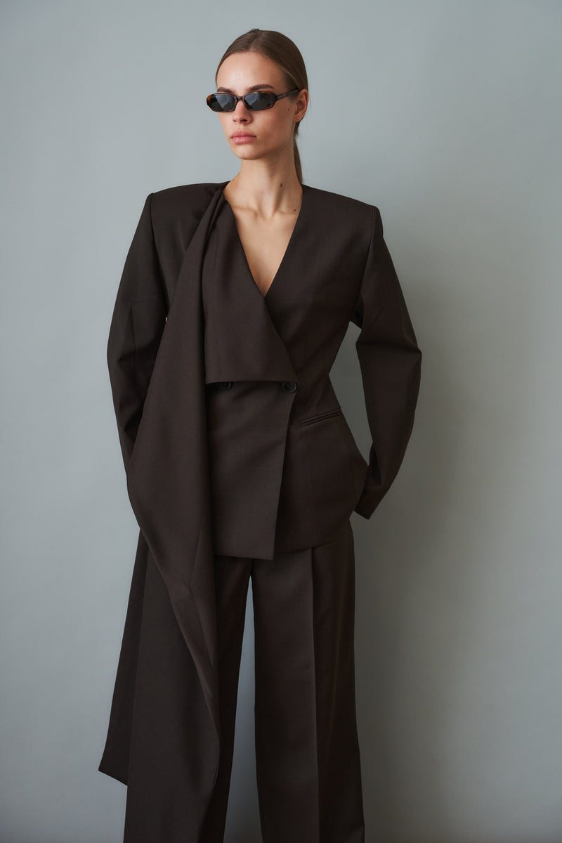 Scarf Blazer Wool Brown