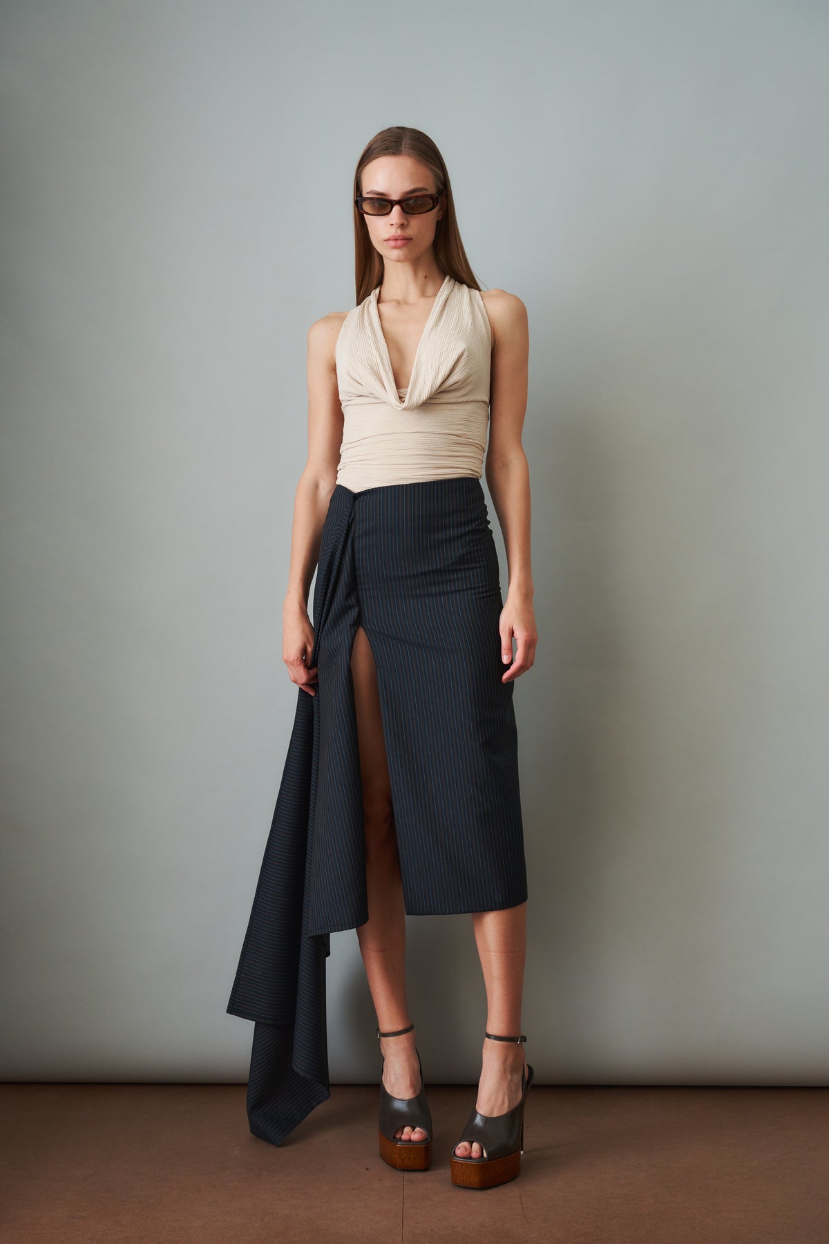 Wrapped Skirt Wool Navy