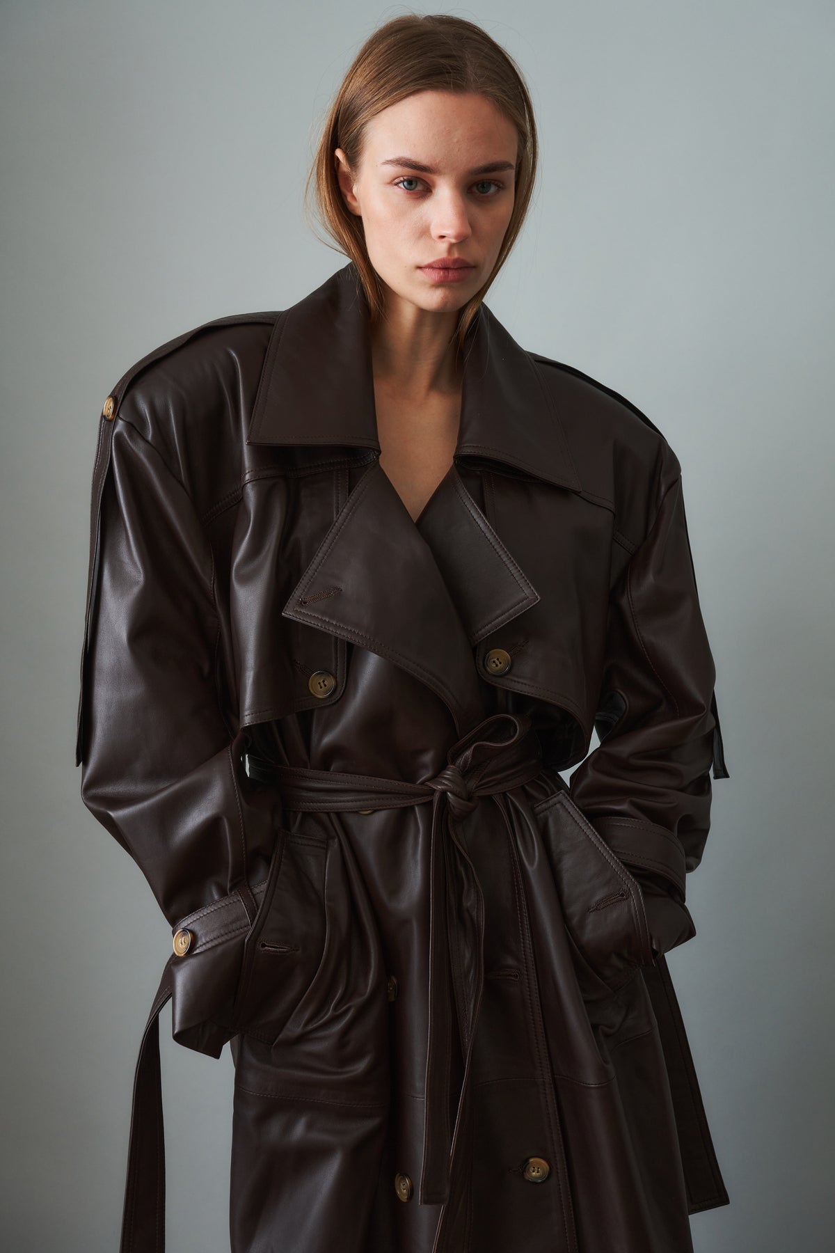 Leather Trench Dark Brown
