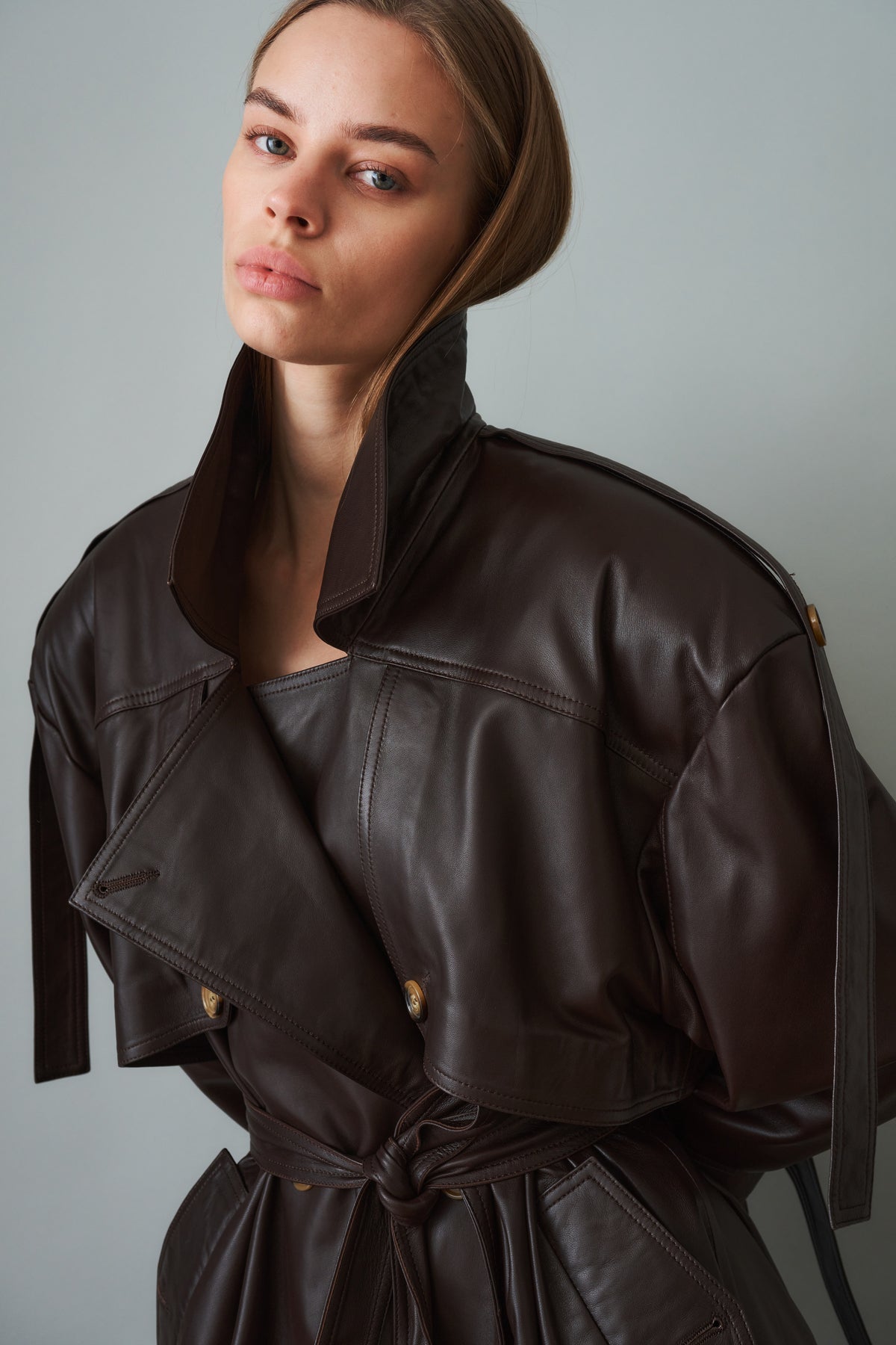 Leather Trench Dark Brown