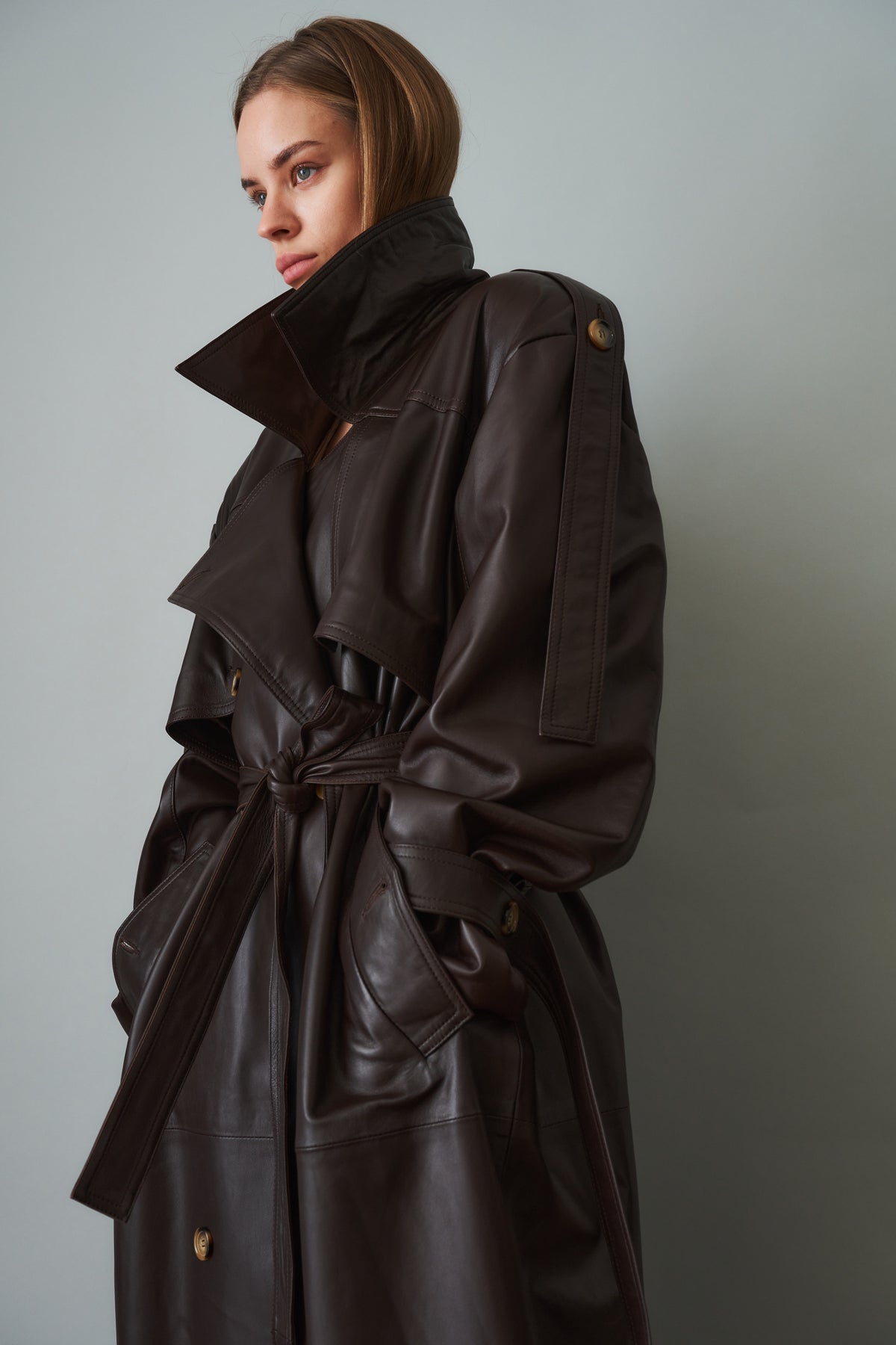 Leather Trench Dark Brown