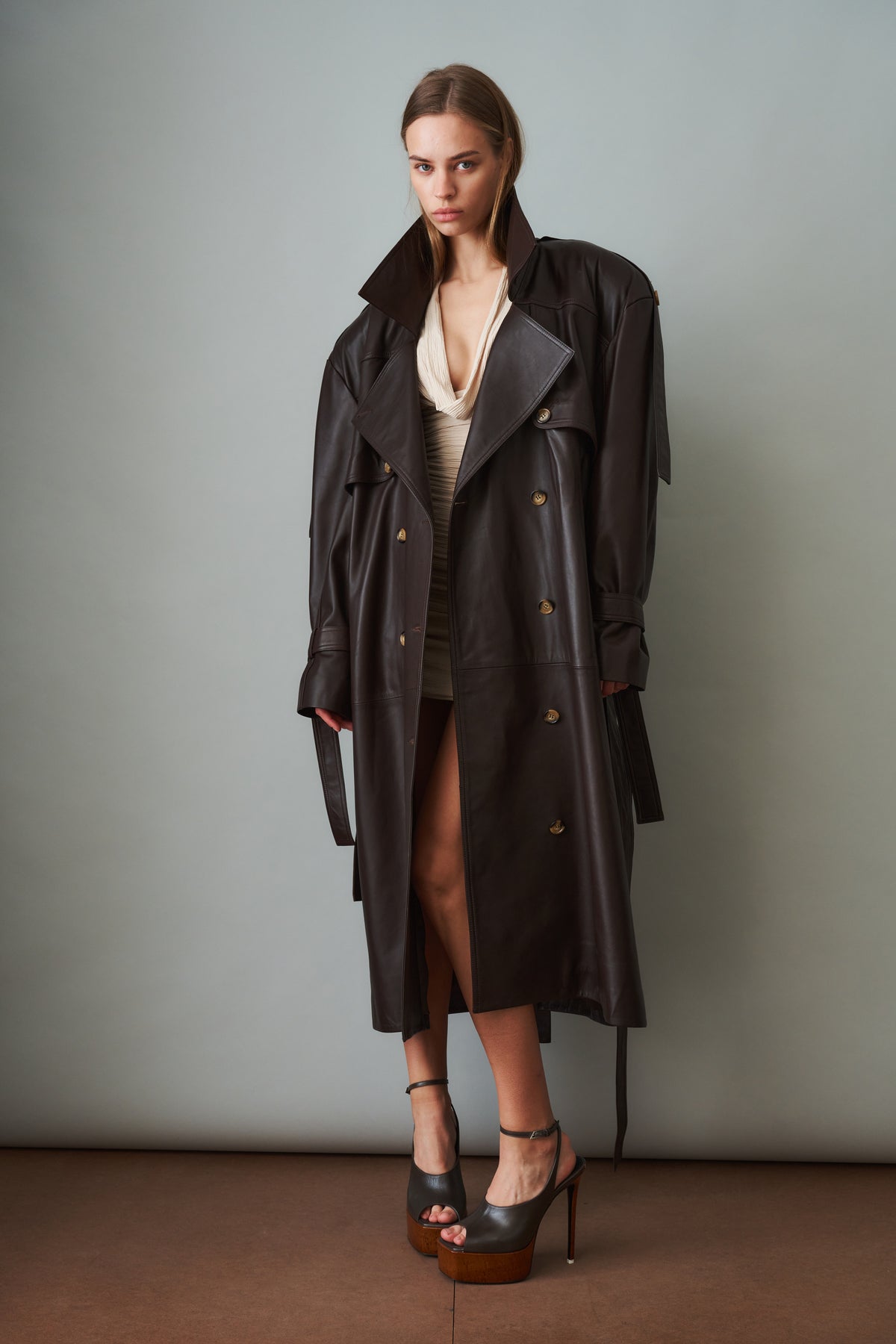 Leather Trench Dark Brown