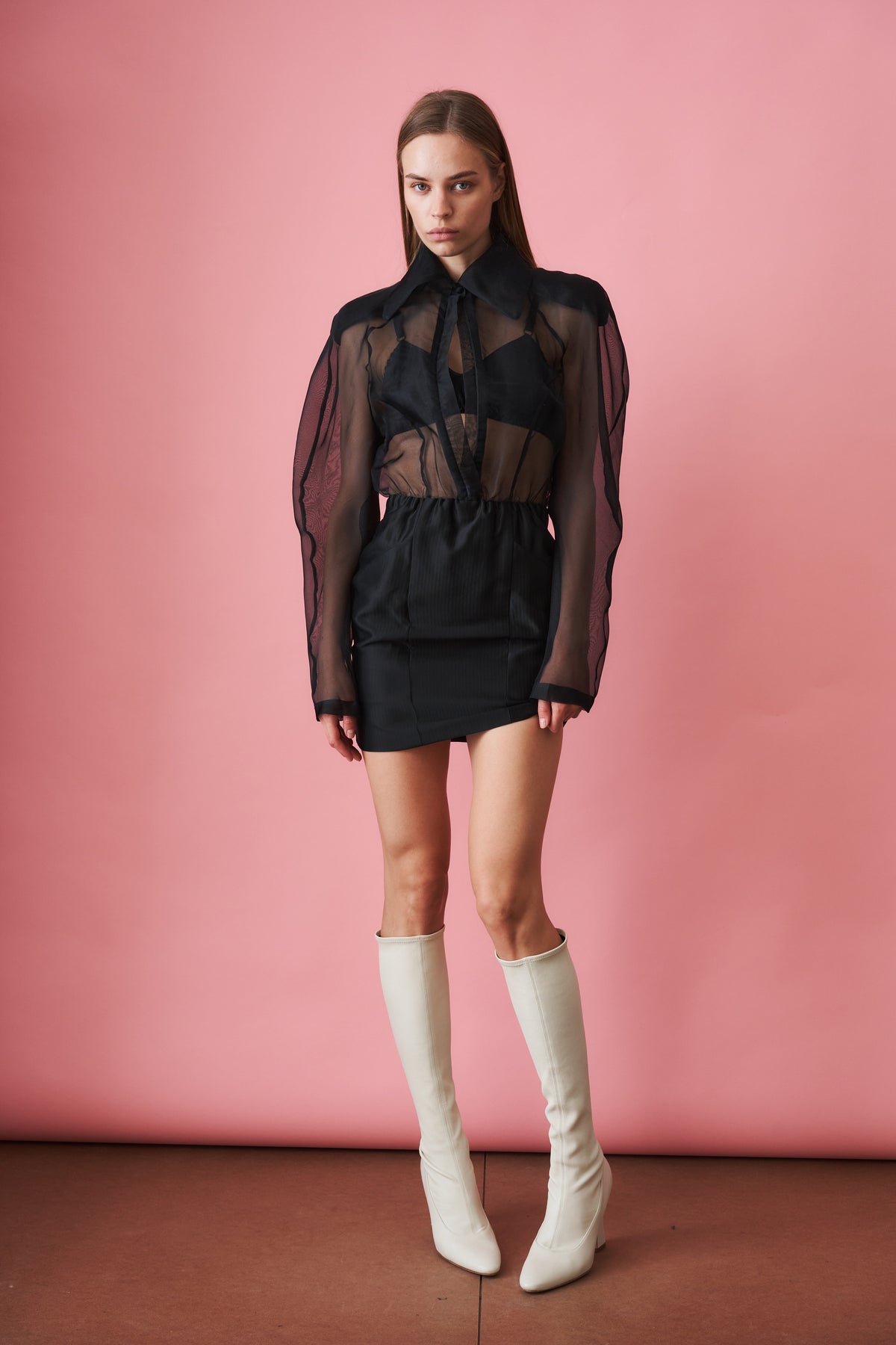 Organdin Transparent Mini Dress Black