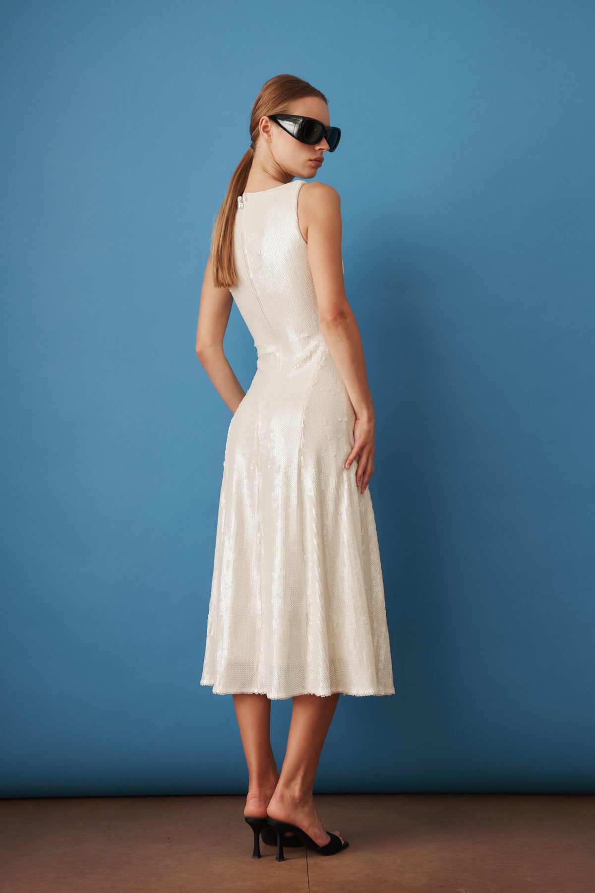 Sequins Midi Flared Dress White - DÉSORDRE