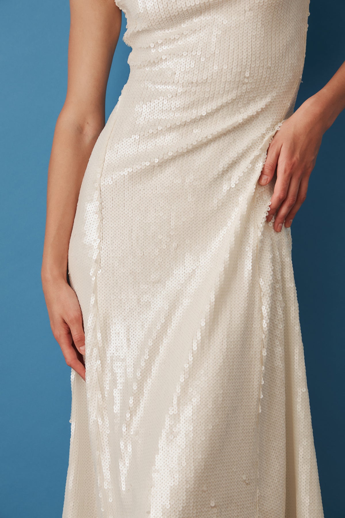 Sequins Midi Flared Dress White - DÉSORDRE