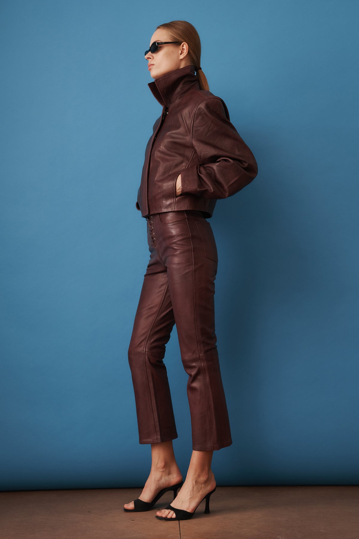 Boxy Square Leather Jacket Mahogany - DÉSORDRE