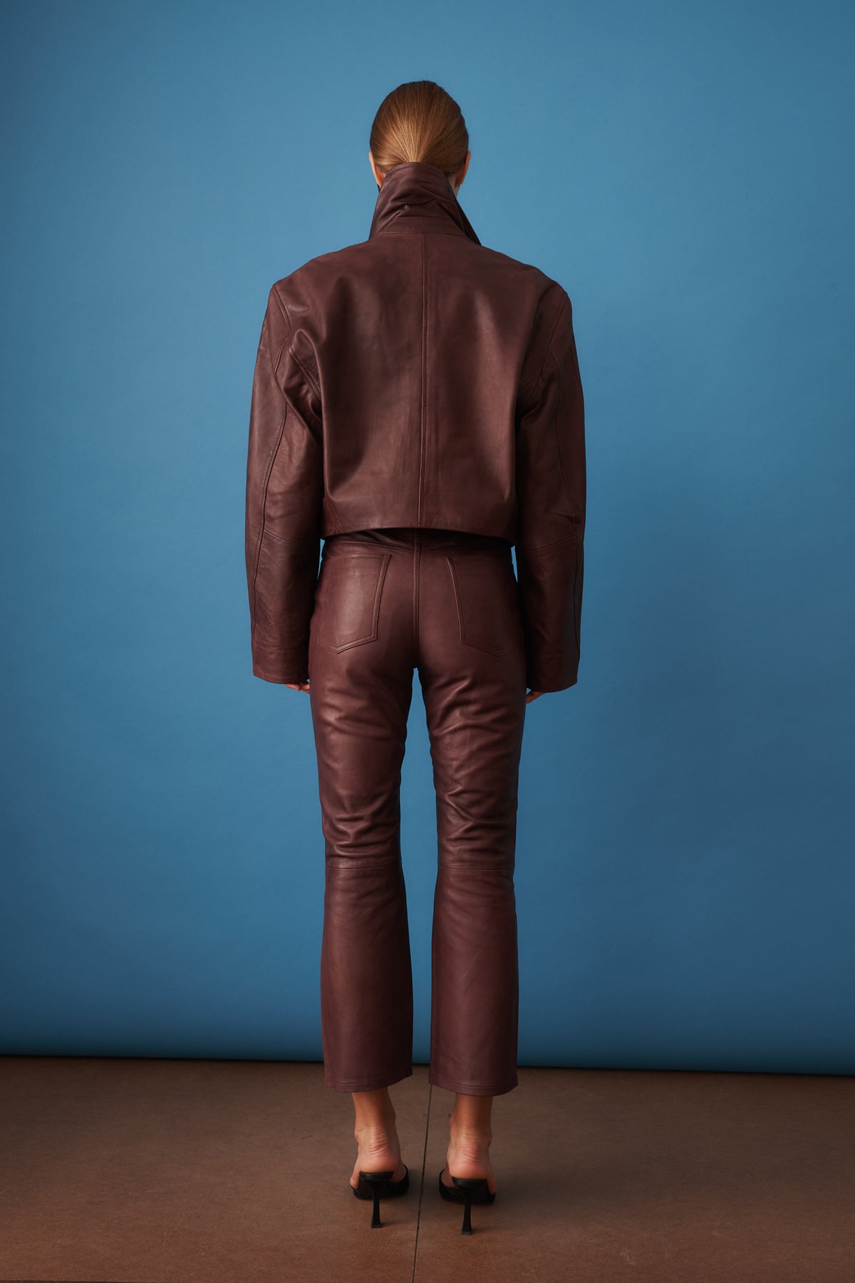 Boxy Square Leather Jacket Mahogany - DÉSORDRE