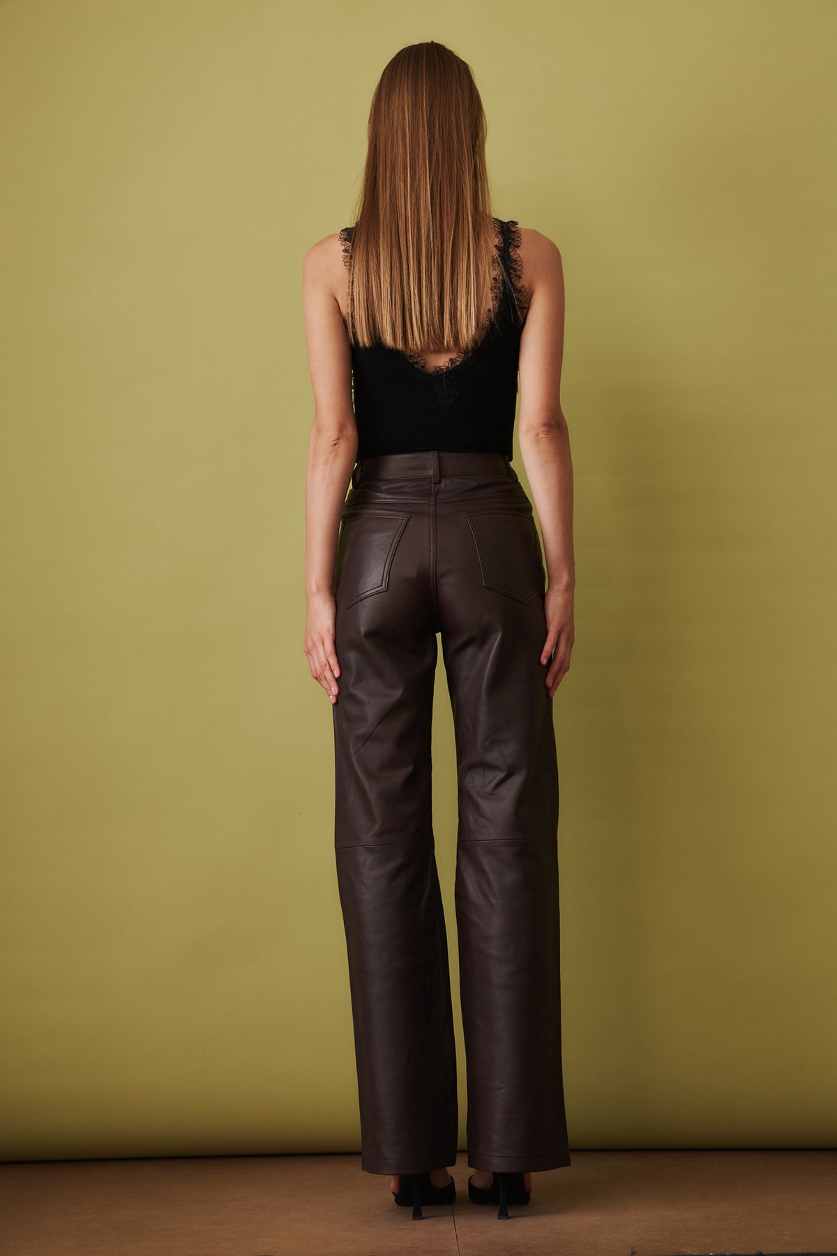 Straight Leather Pants Dark Brown - DÉSORDRE