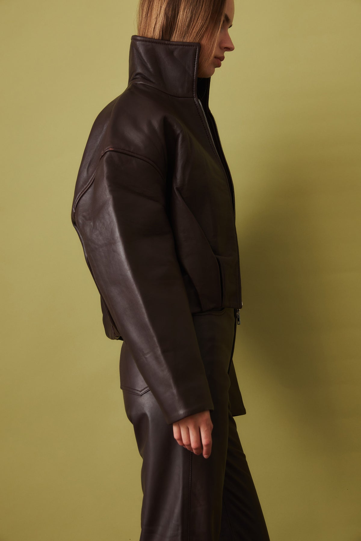 Bonded Leather Jacket Dark Brown - DÉSORDRE