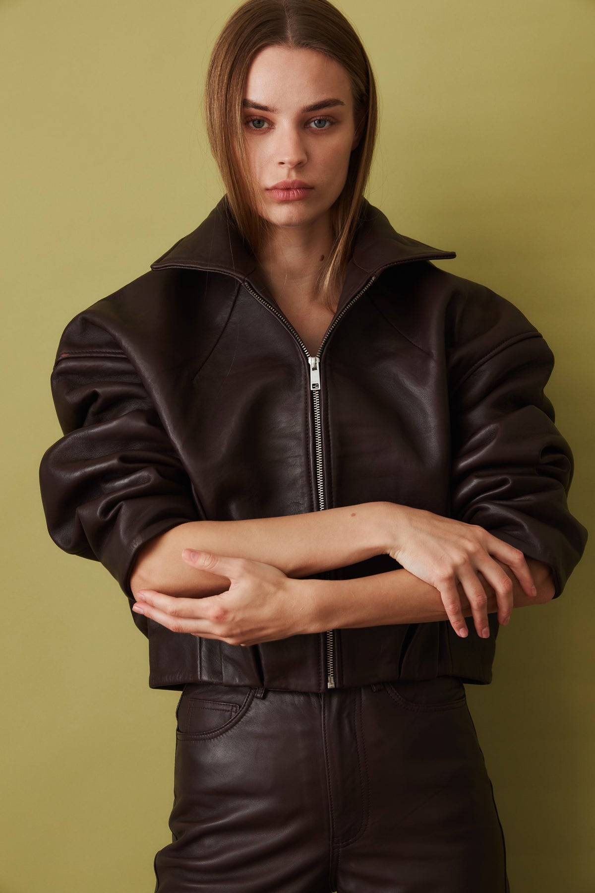Bonded Leather Jacket Dark Brown - DÉSORDRE