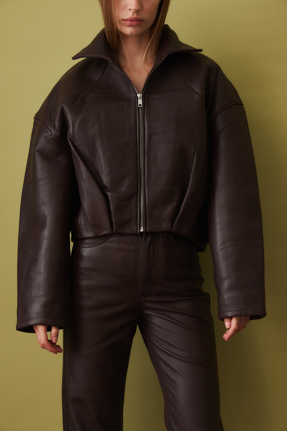 Bonded Leather Jacket Dark Brown - DÉSORDRE