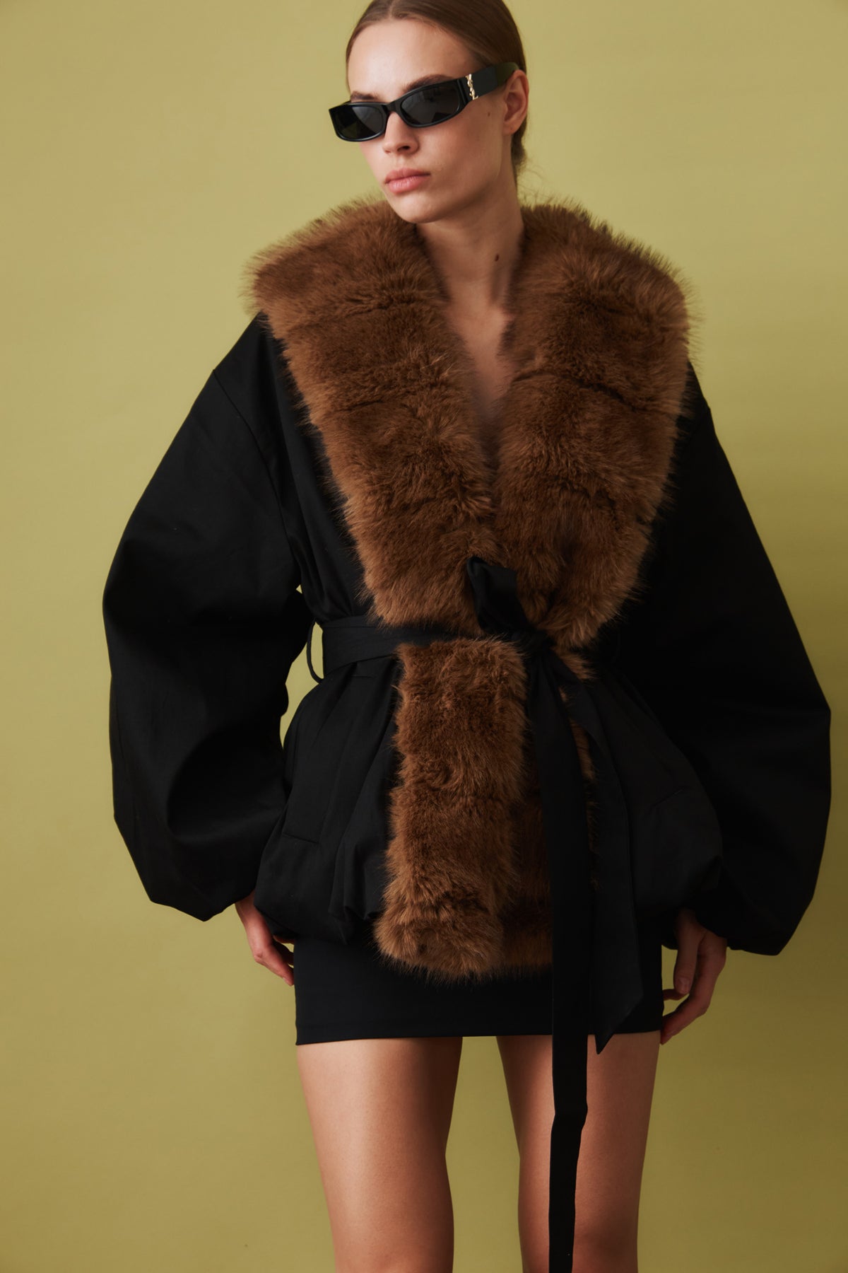 Faux Fur Collar Jacket Black - DÉSORDRE