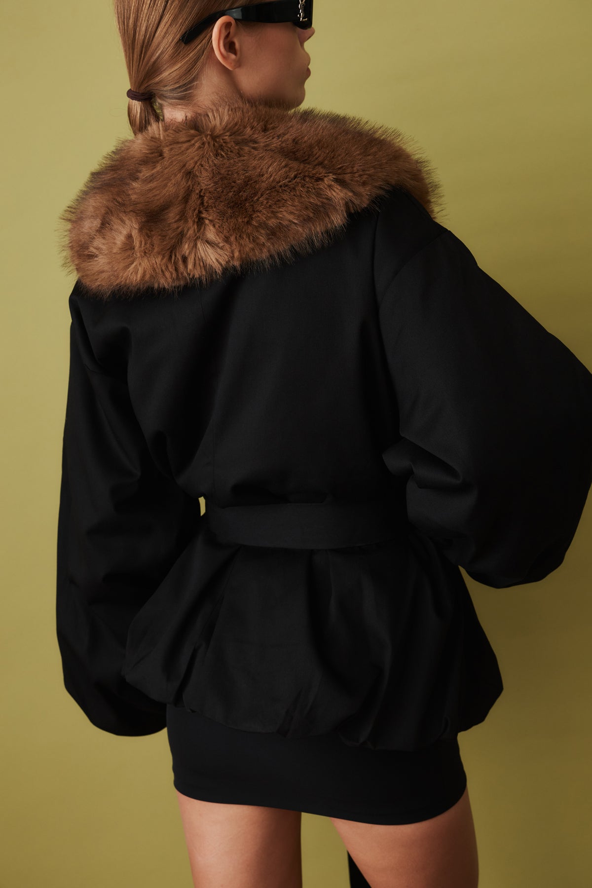 Faux Fur Collar Jacket Black - DÉSORDRE