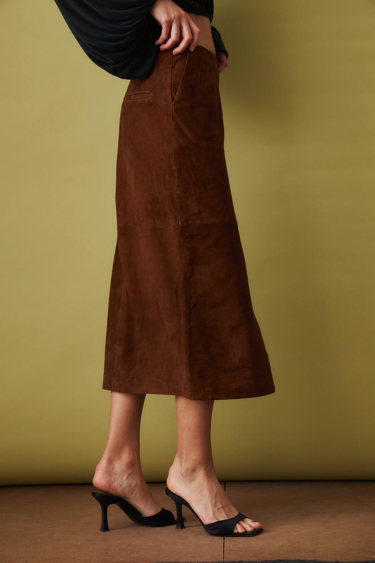 Suede Midi Pencil Skirt Dark Brown