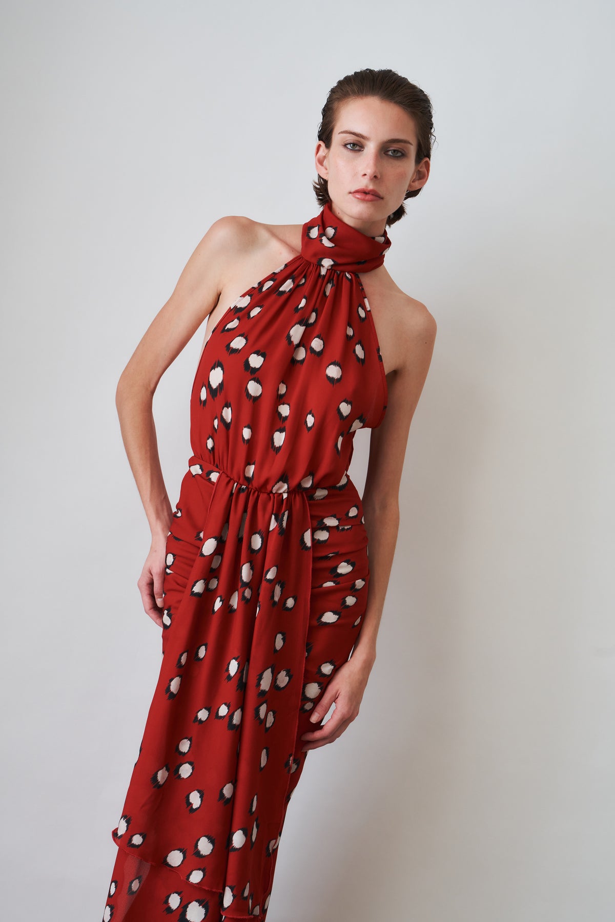 Georgette Bow Neck Long Dress - DÉSORDRE