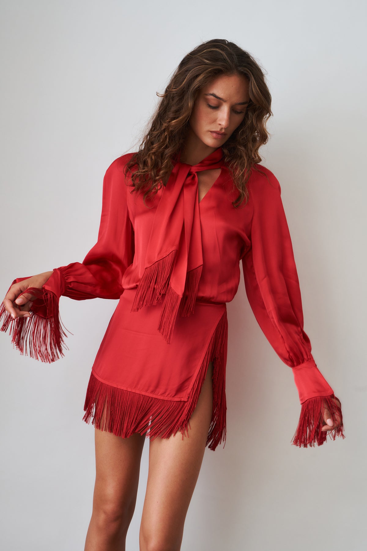 Satin Raglan Fringe Mini Dress - DÉSORDRE