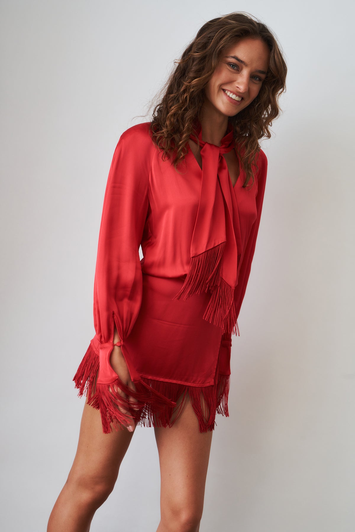 Satin Raglan Fringe Mini Dress - DÉSORDRE