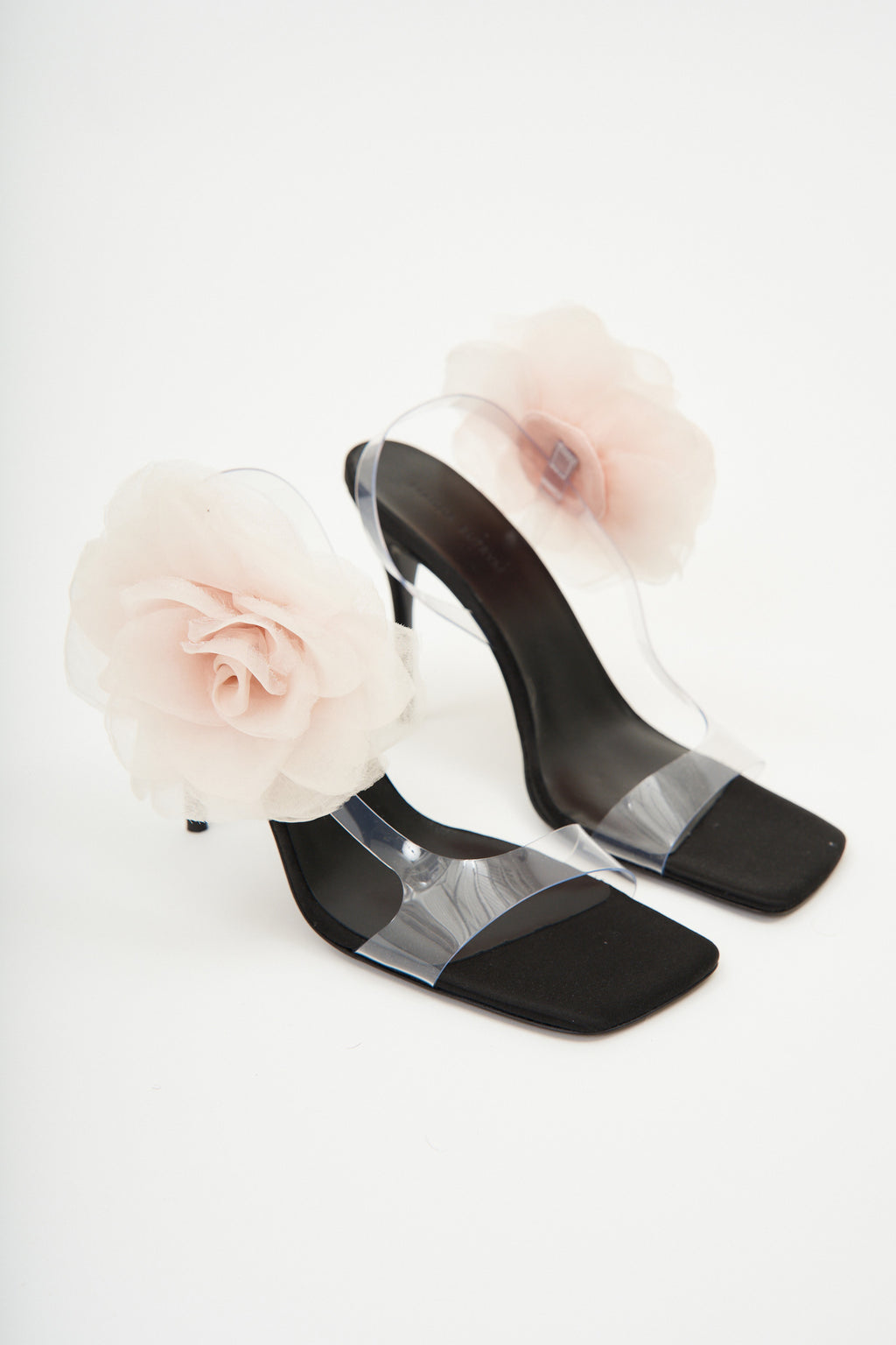 Organza Flower PVC Black Pink Sandals