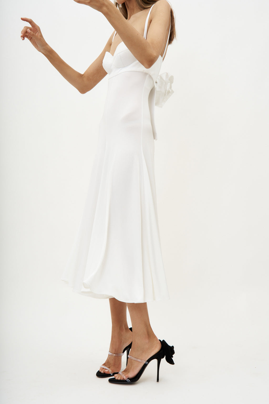 Rose Sweetheart White Midi Dress