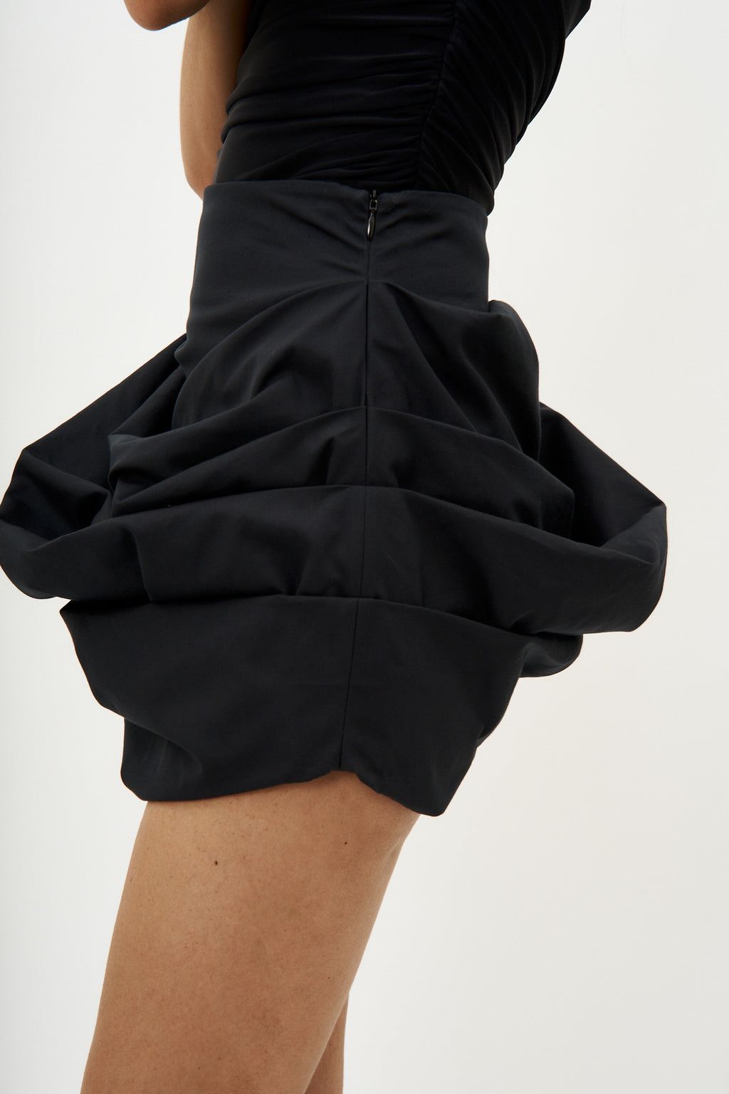 Draped Cotton Black Mini Skirt