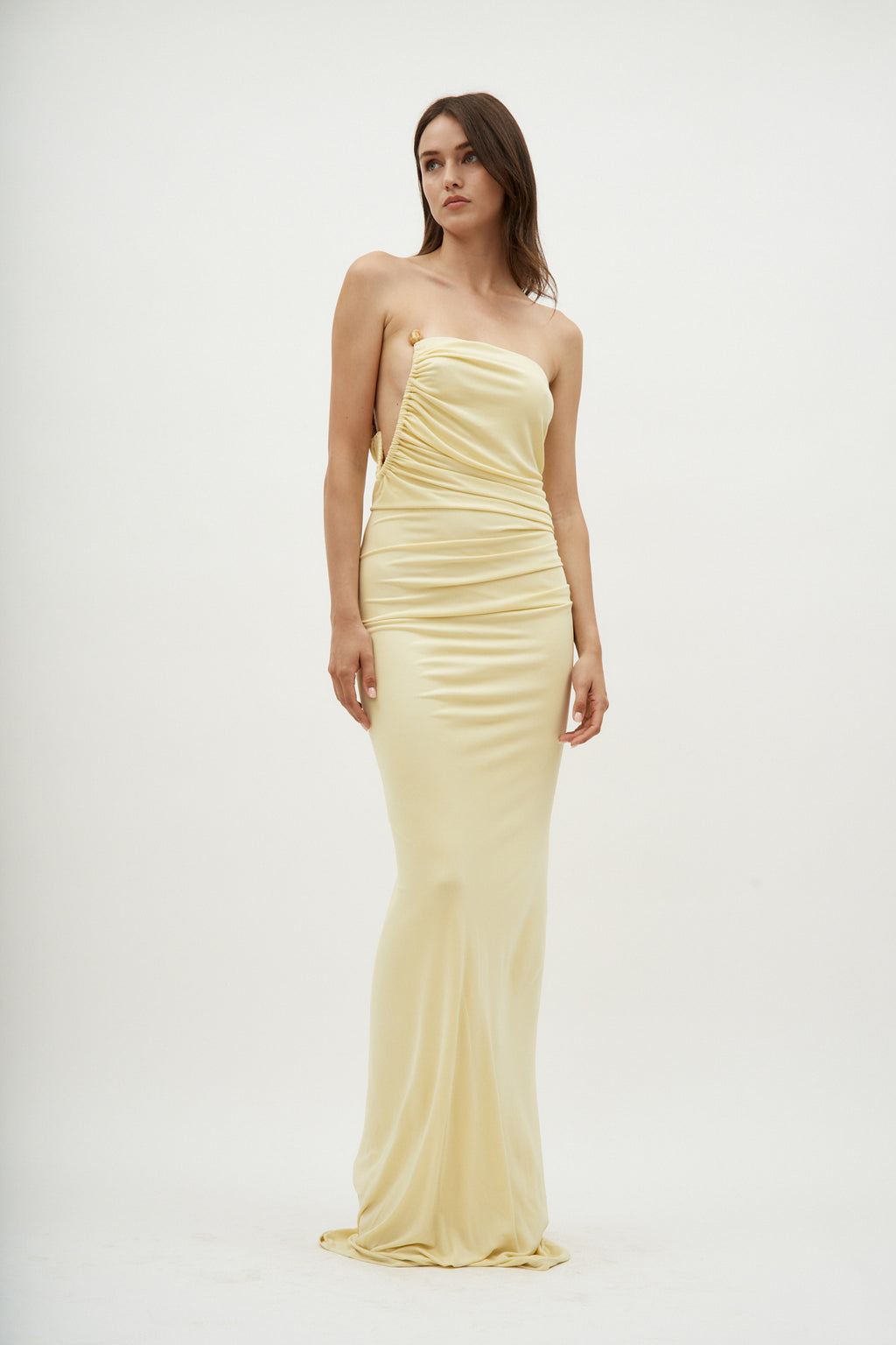 Odessa Arced Side Strapless Butter Gown