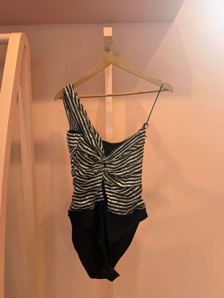 Preen One Shoulder Stripe Swimsuit