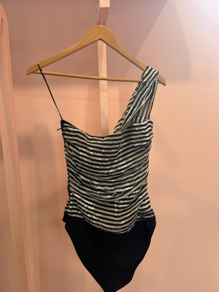 Preen One Shoulder Stripe Swimsuit