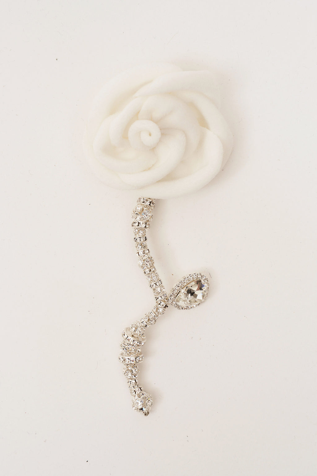 Velvet White Rose Silver Single Earring