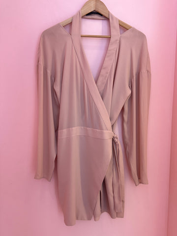 Cut Out Blush Wrap Mini Dress