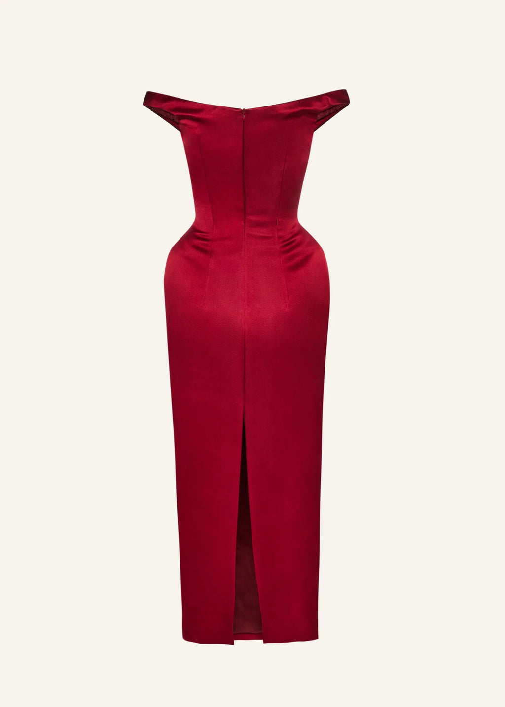 Off Shoulder Hip Pad Midi Bordeaux Dress