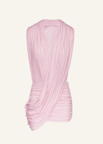 V Neck Draped Mini Pink Dress