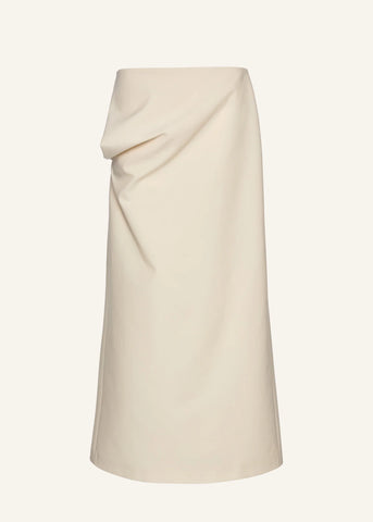 Silk Draped Midi Cream Skirt