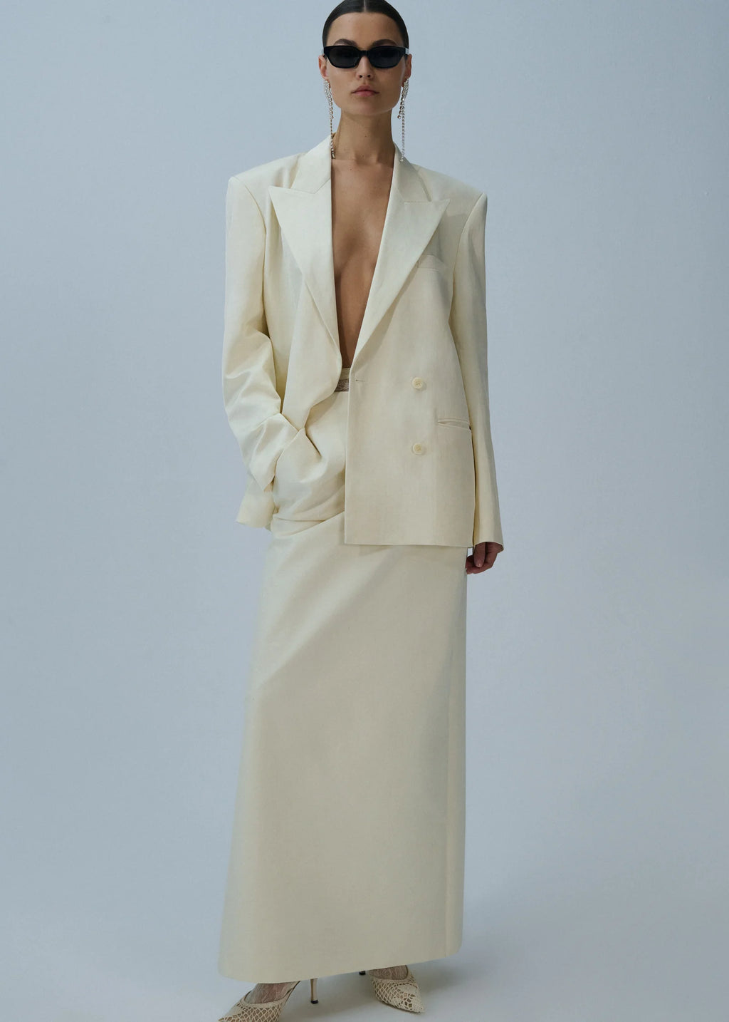 Silk Draped Midi Cream Skirt