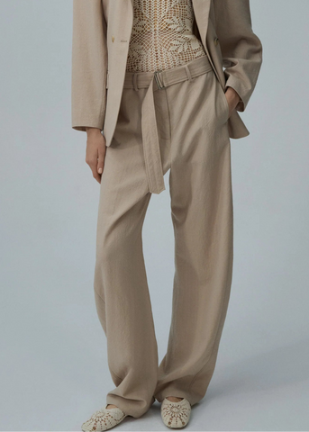 Belted Wool Beige Pant