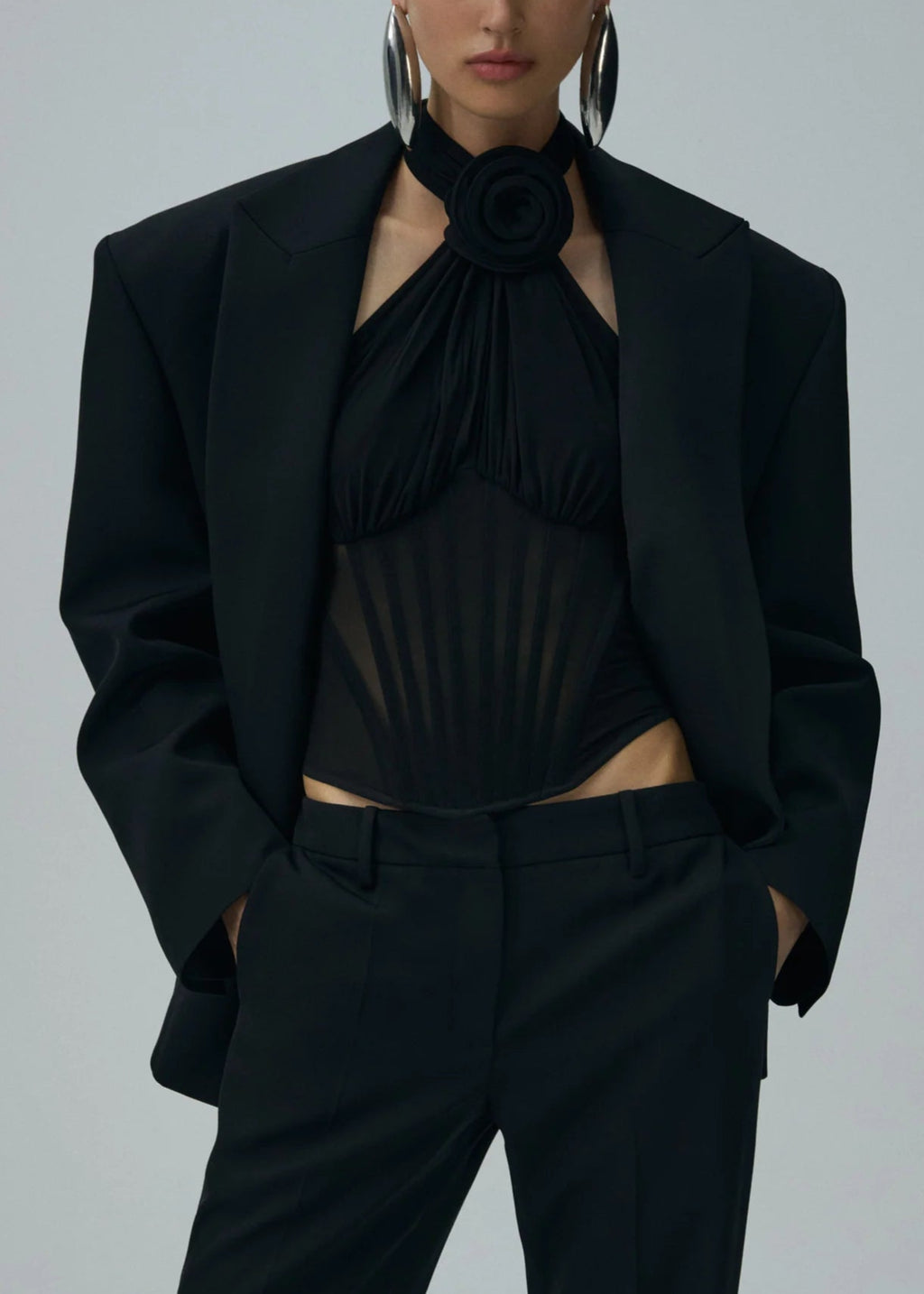 Sheer Halter Bustier Black Top