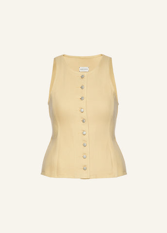 Round Neck Denim Beige Waistcoat