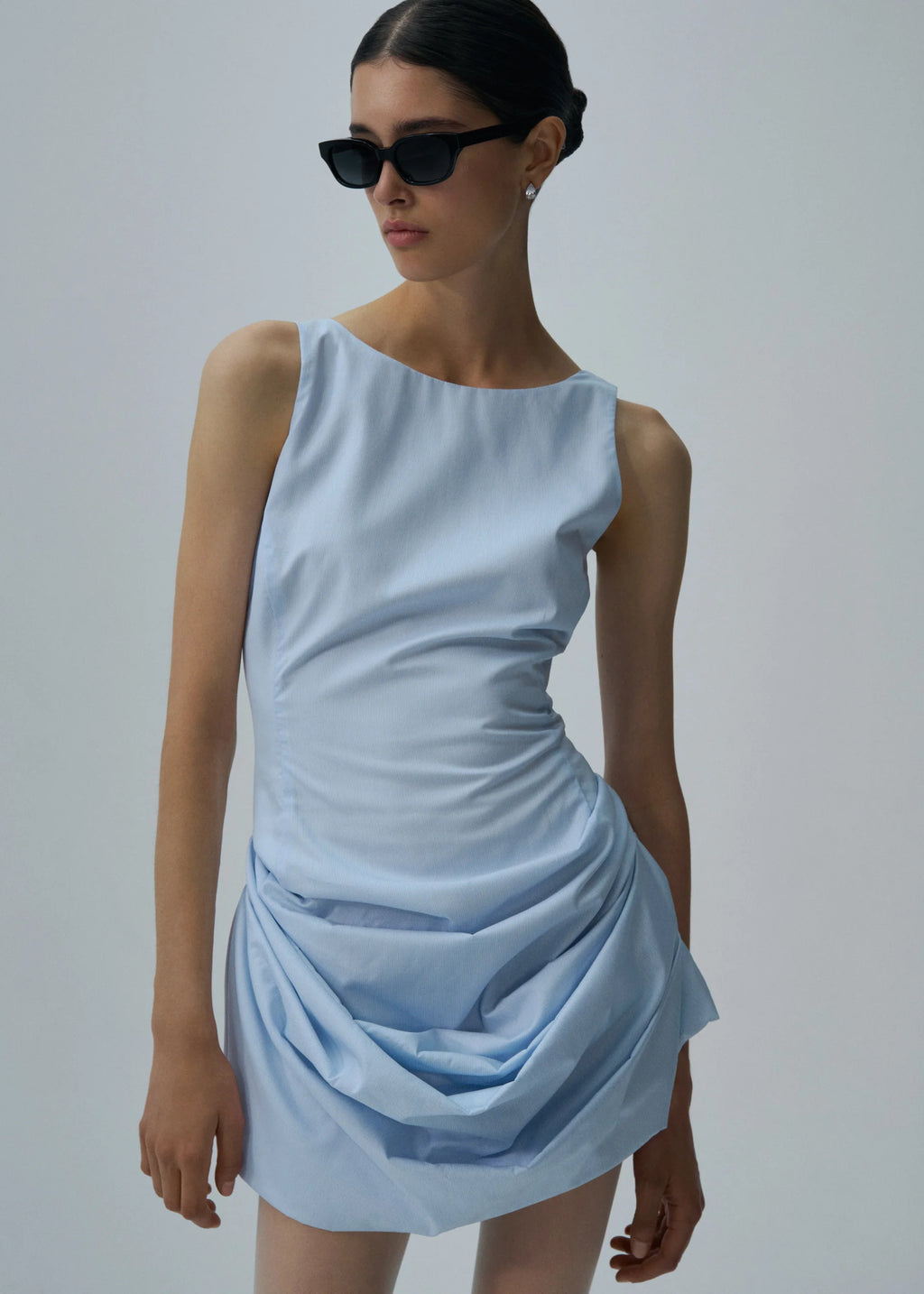 Sleeveless Poplin Mini Blue Pinstripe Dress