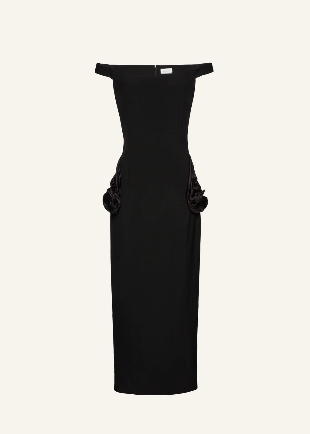 Off The Shoulder Floral Side Cut Out Midi Black Dress