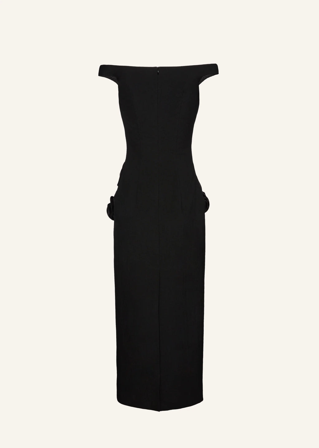 Off The Shoulder Floral Side Cut Out Midi Black Dress