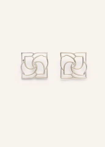 Logo Square Silver Earrings