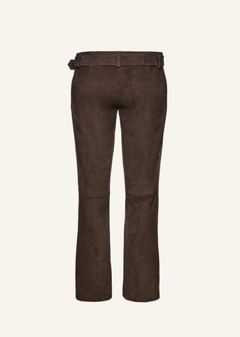 Low-Rise Leather Brown Suede Pants