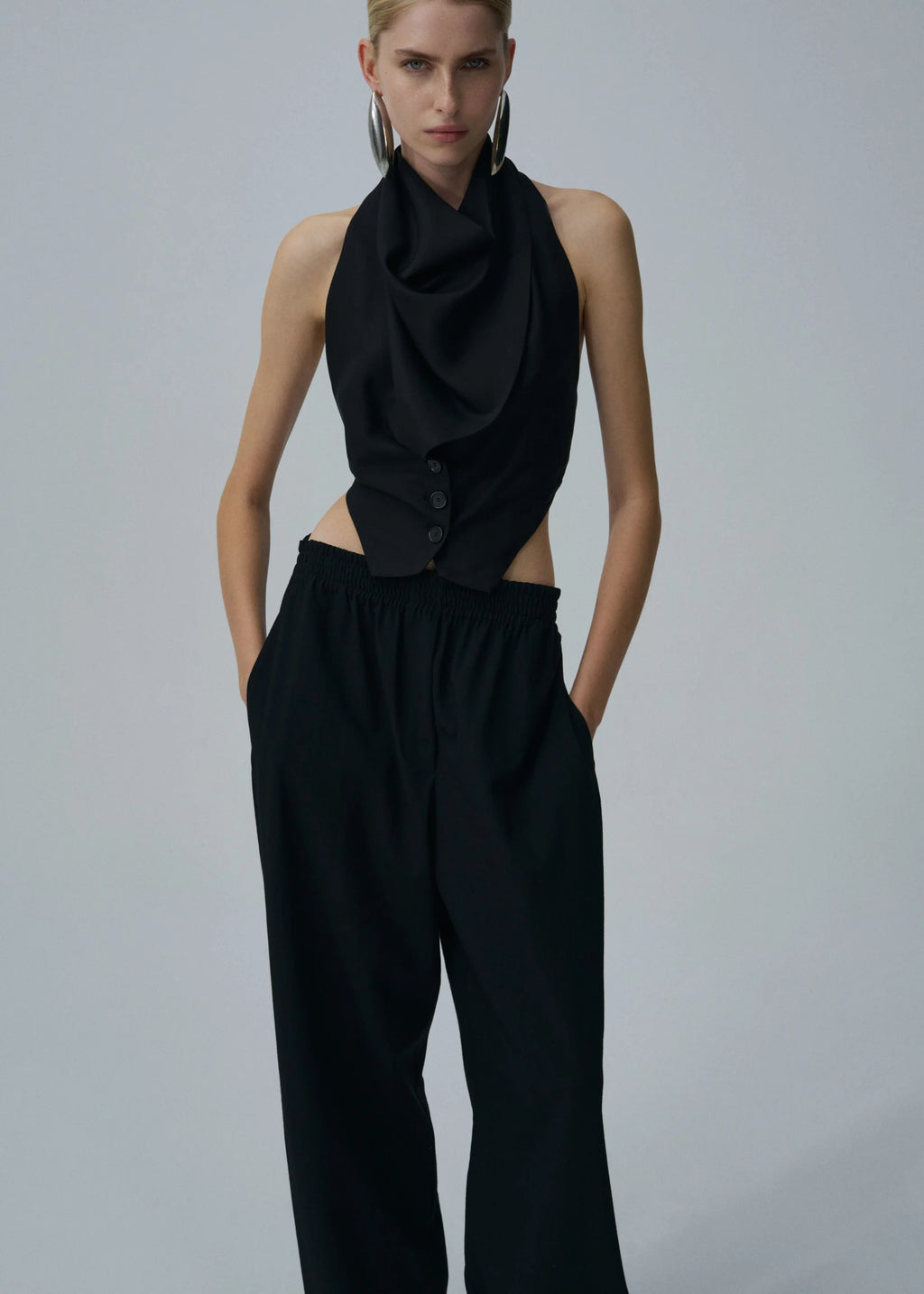 Scarf Detail Backless Black Waistcoat