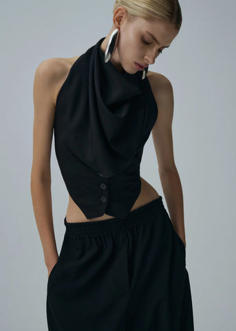Scarf Detail Backless Black Waistcoat