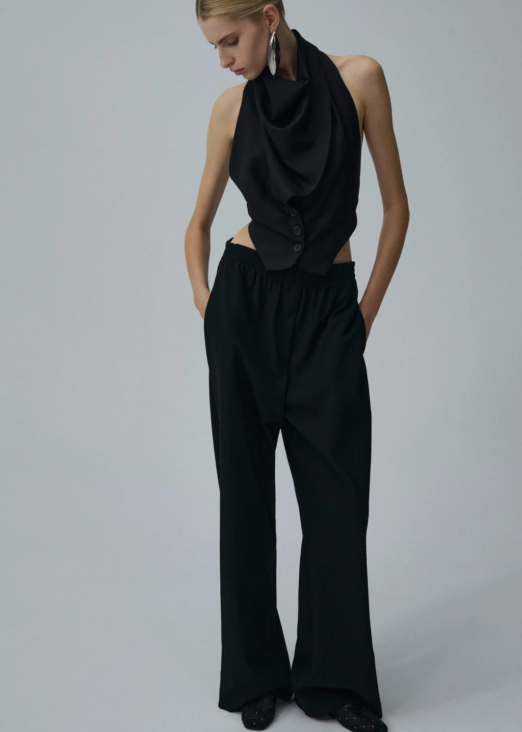 Scarf Detail Backless Black Waistcoat