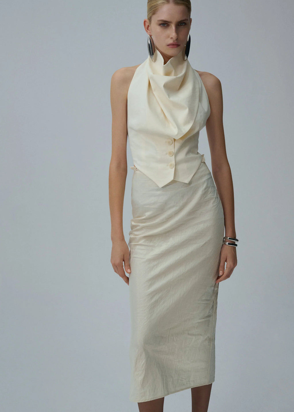 Scarf Detail Backless Cream Waistcoat