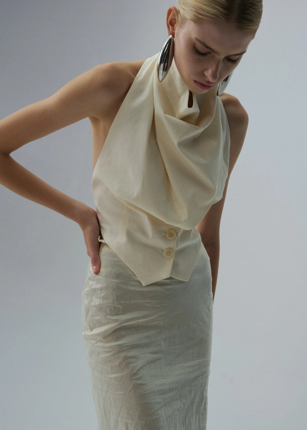 Scarf Detail Backless Cream Waistcoat