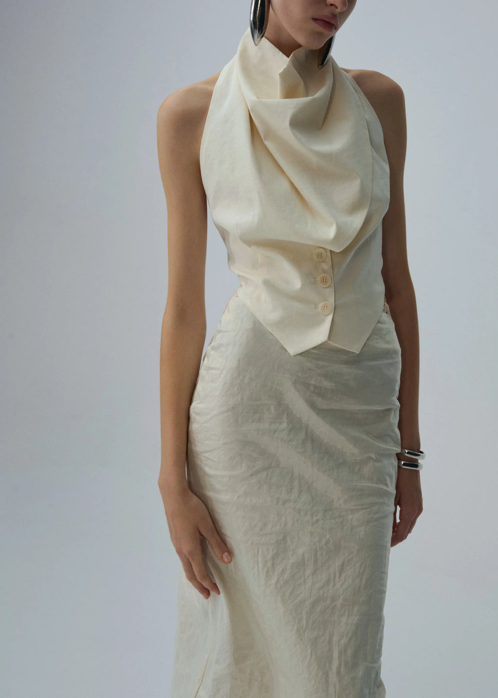 Scarf Detail Backless Cream Waistcoat