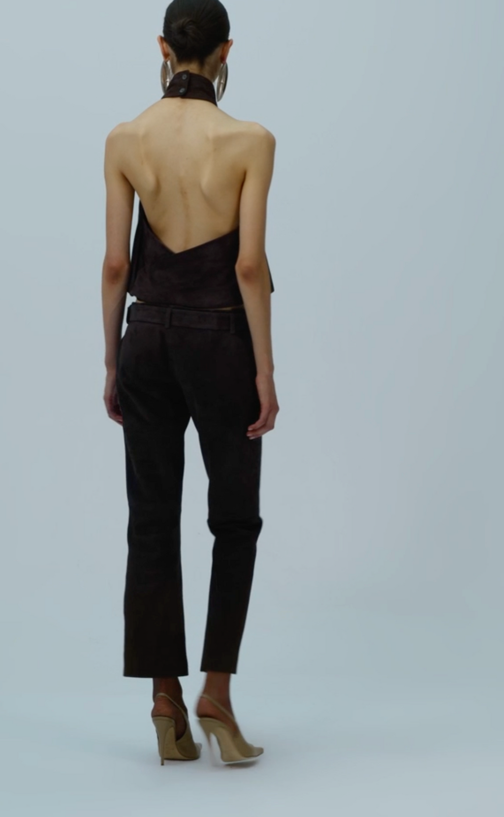 Halterneck Top in Brown Suede