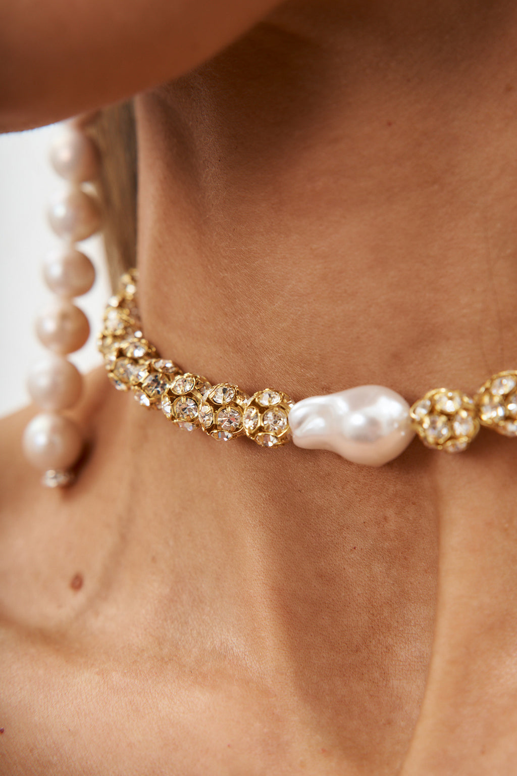 Gold Crystal Pearl Necklace